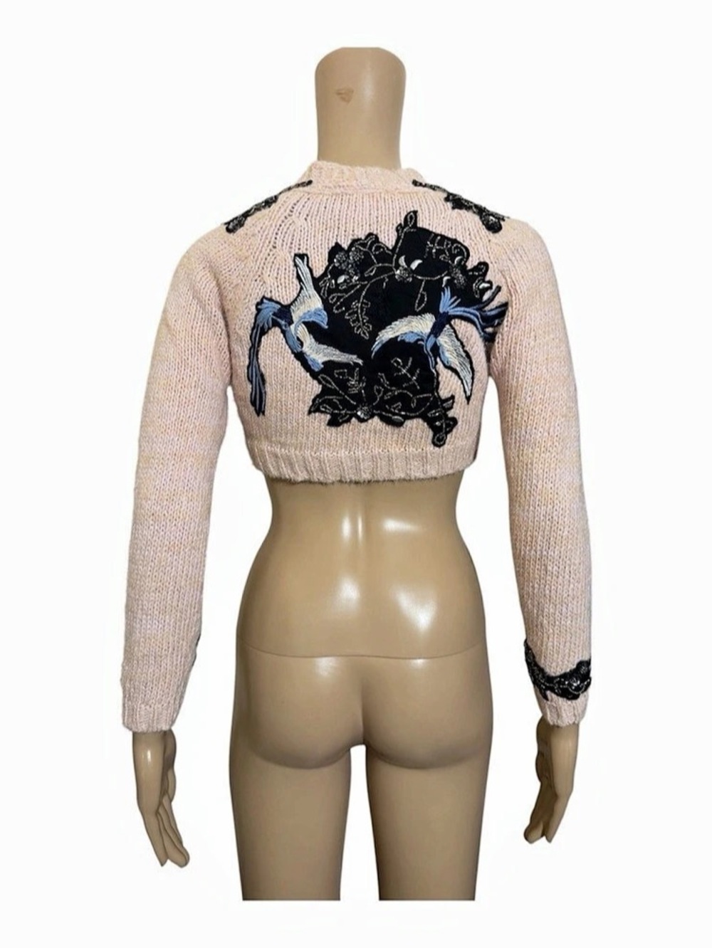Anthropologie exclusively Floral Cropped Cardigan in Pink & Black XXS NWT - Picture 3 of 8